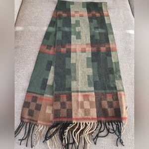 Geometric Patterned Scarf in Green and Brown